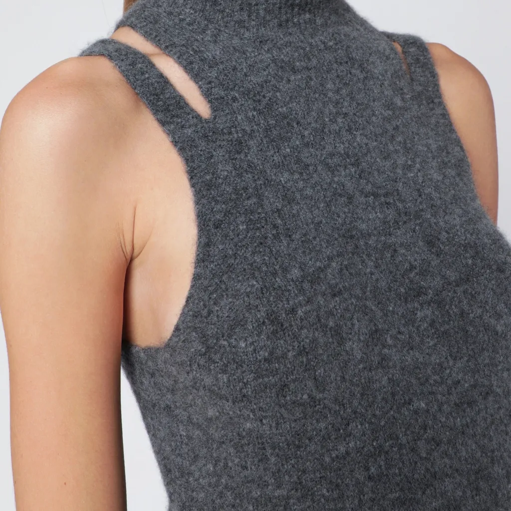 High-Neck Openwork Knit Vest