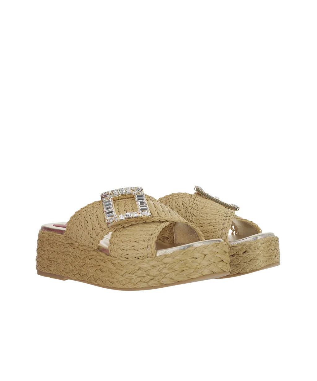 Wedge Mules In Raffia