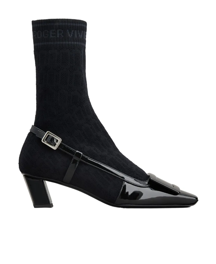 Belle Vivier Sock Lacquered Buckle Ankle Boots
