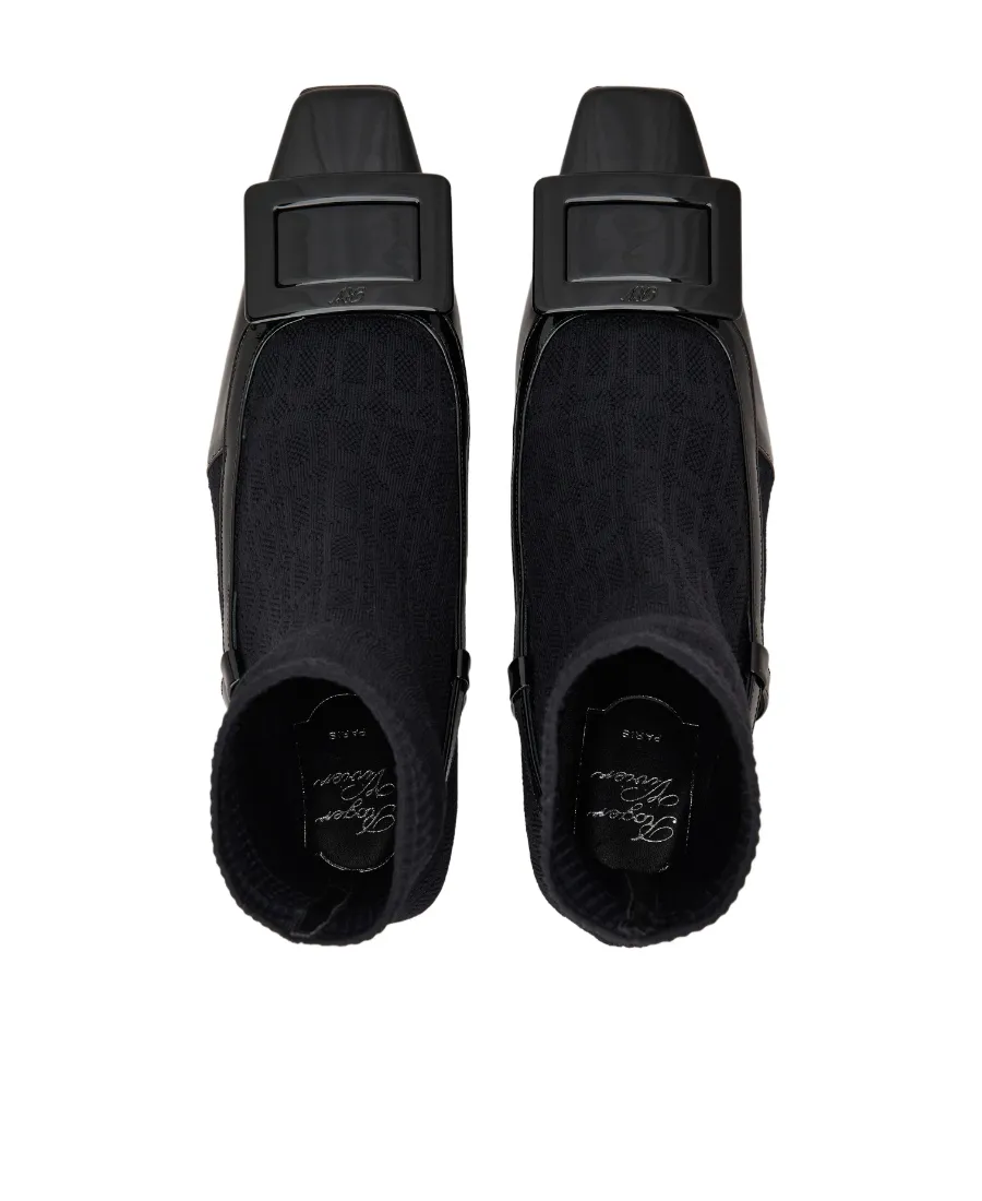 Belle Vivier Sock Lacquered Buckle Ankle Boots