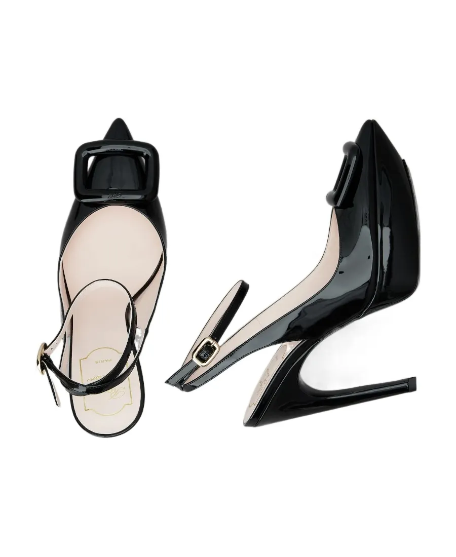 Viv' Choc Lacquered Buckle Slingback Pumps