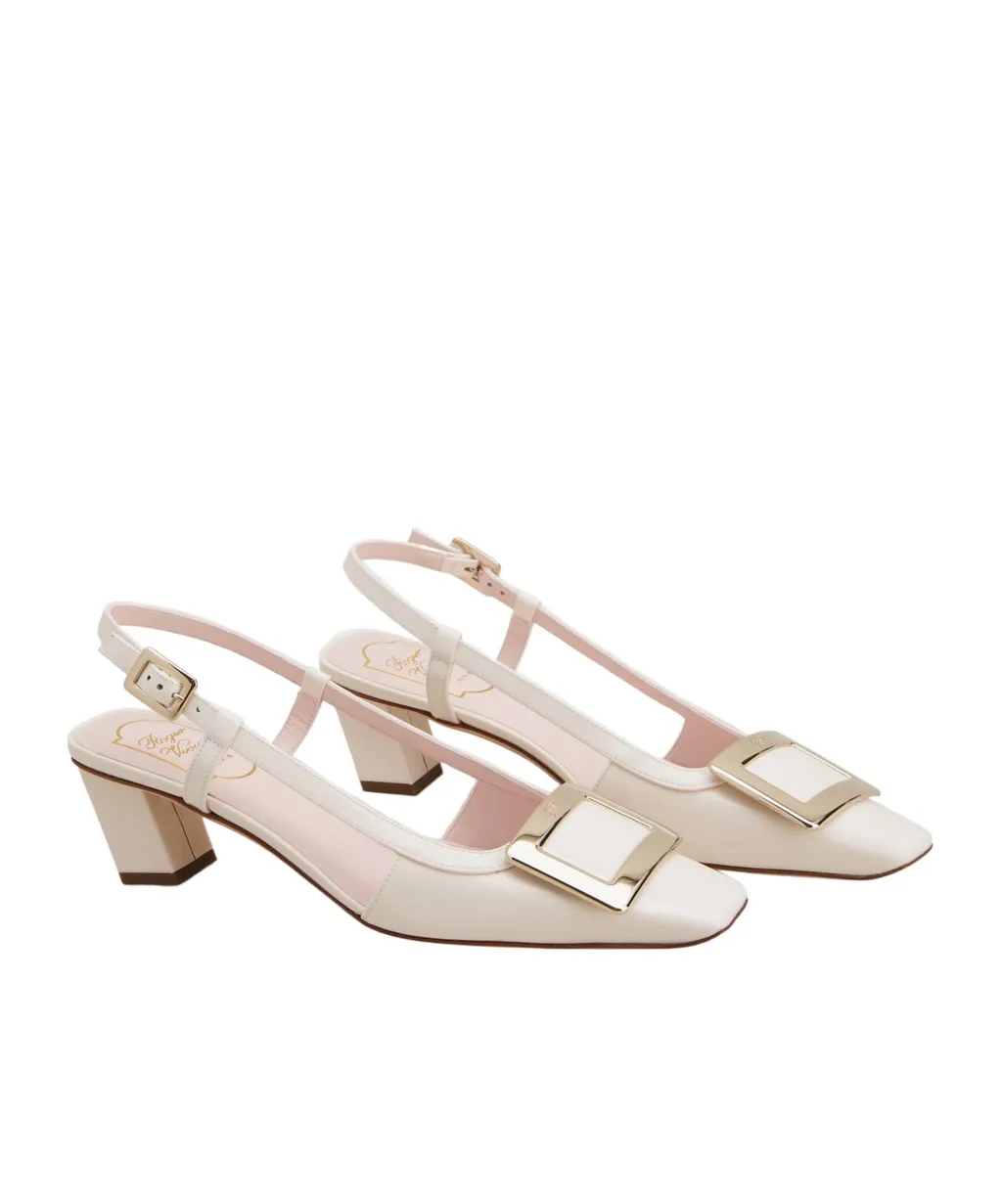 Belle Vivier Metal Buckle Slingback Pumps In Patent Leather