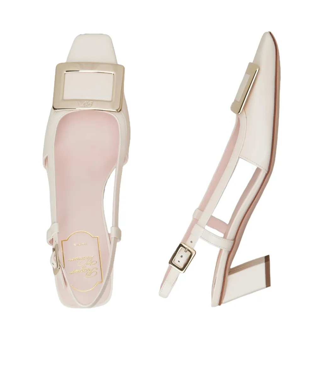 Belle Vivier Metal Buckle Slingback Pumps In Patent Leather