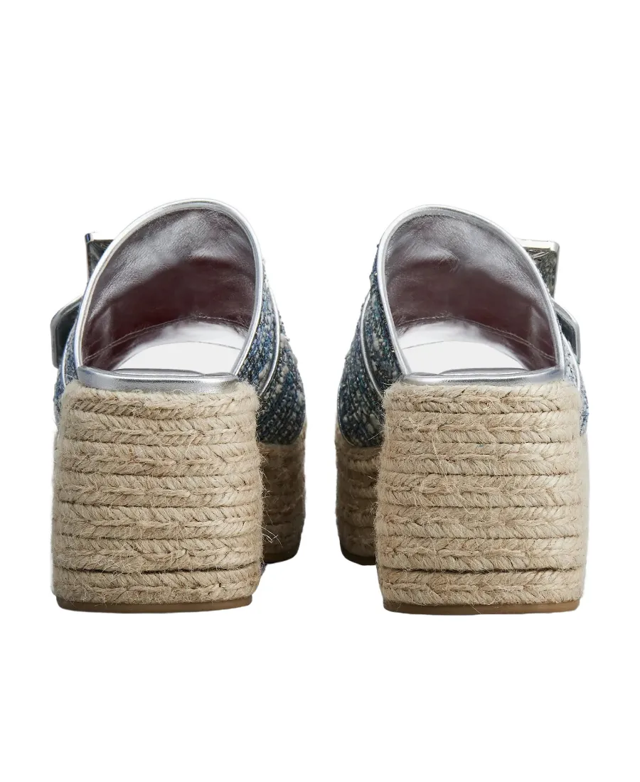 Strass Buckle Platform Espadrilles Mules In Fabrics