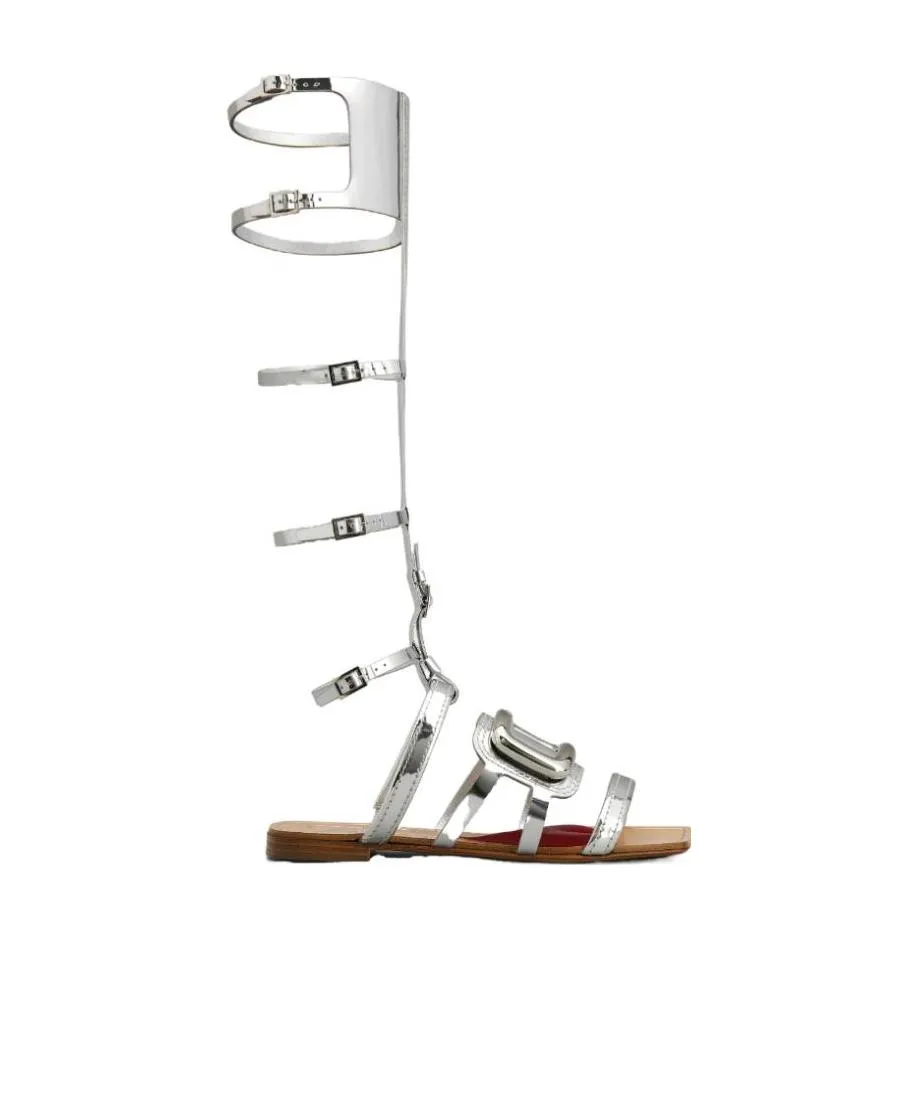 Metal Buckle Leather Sandals