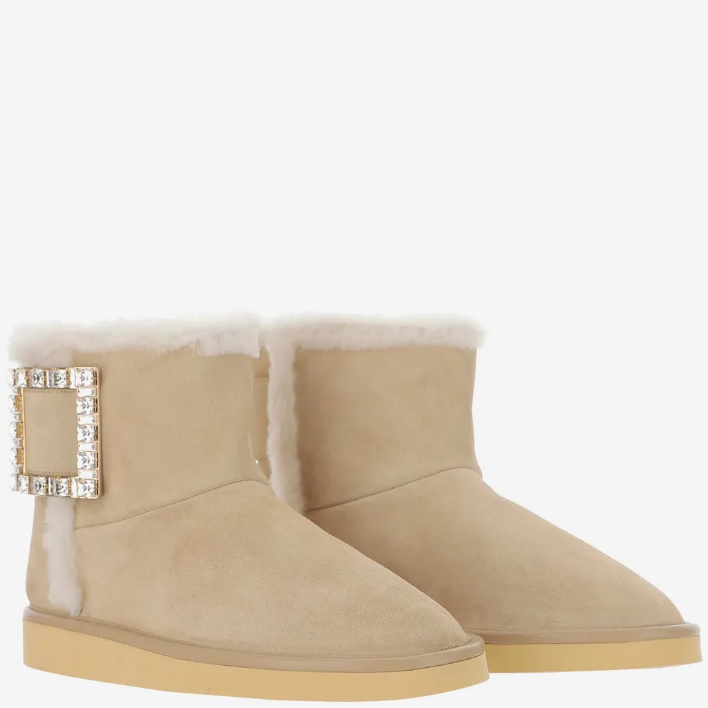Crystal-Embellished Buckle-Strap Ankle Boots