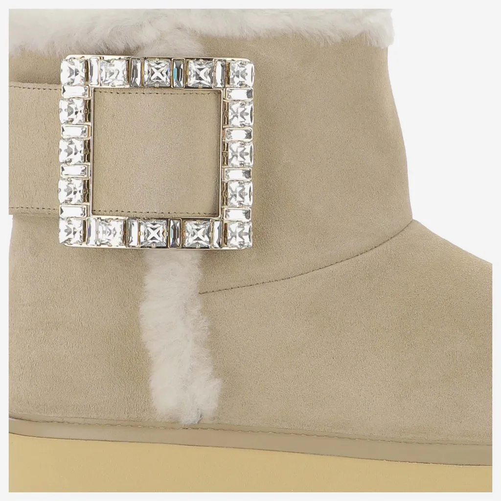Crystal-Embellished Buckle-Strap Ankle Boots