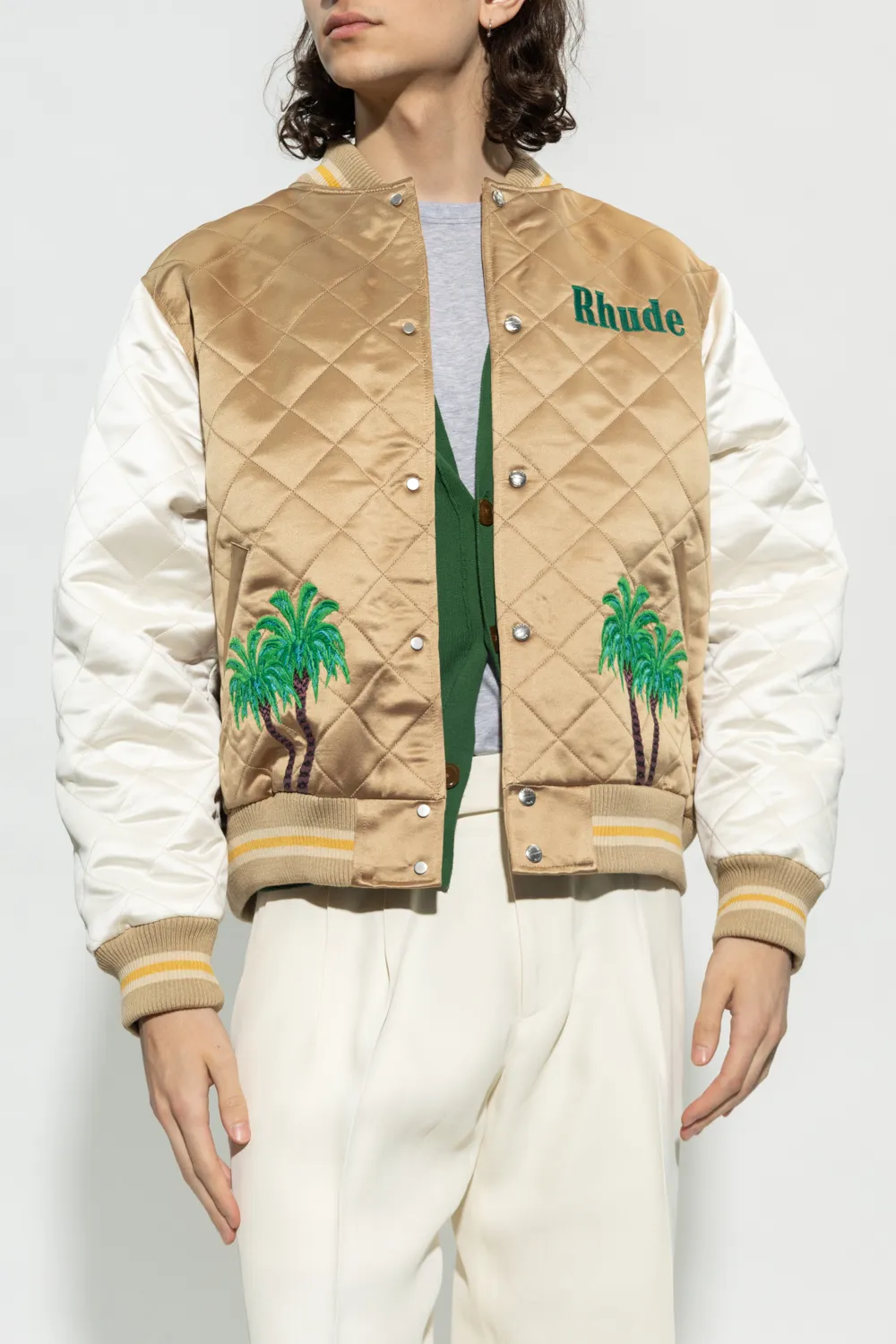 Diamond Quilted Satin Bomber Jacket