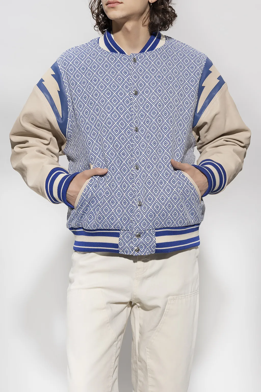 Diamond-Jacquard Varsity Jacket