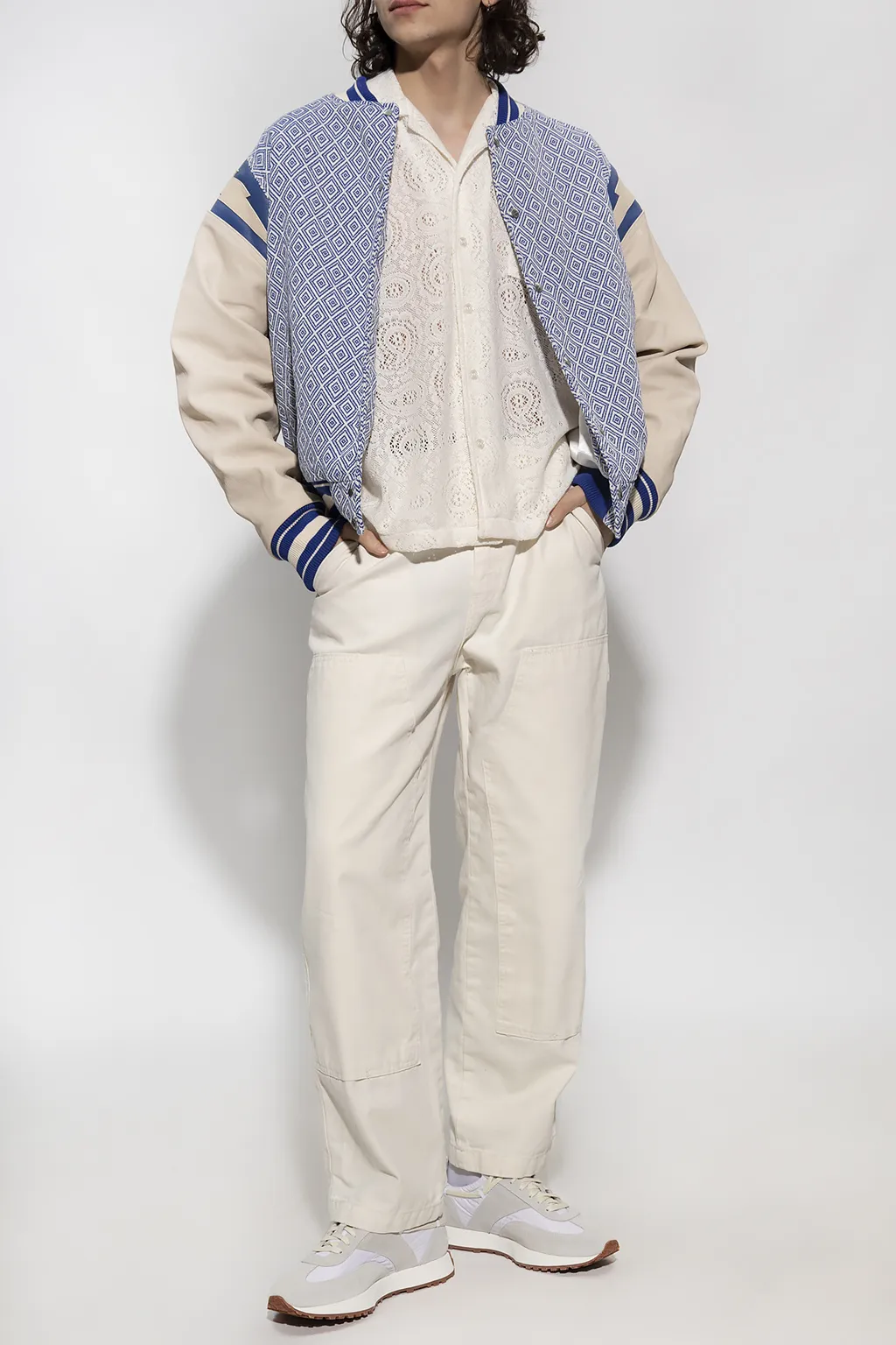 Diamond-Jacquard Varsity Jacket