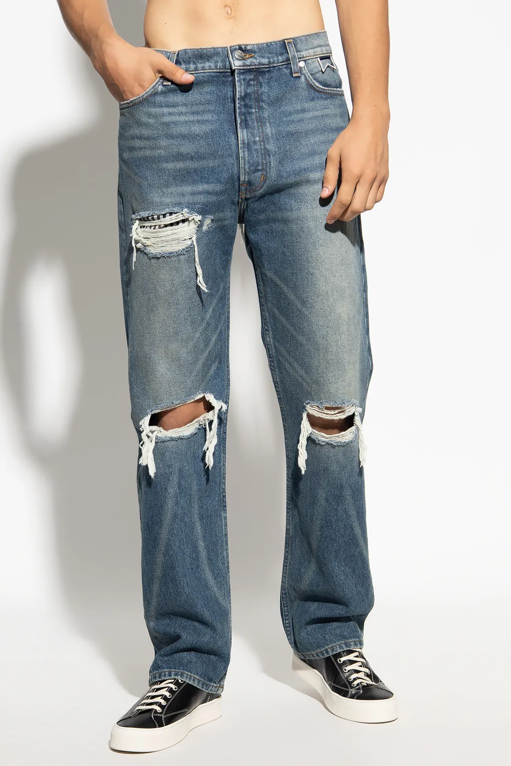 Mid Rise Boxer Distressed Jeans