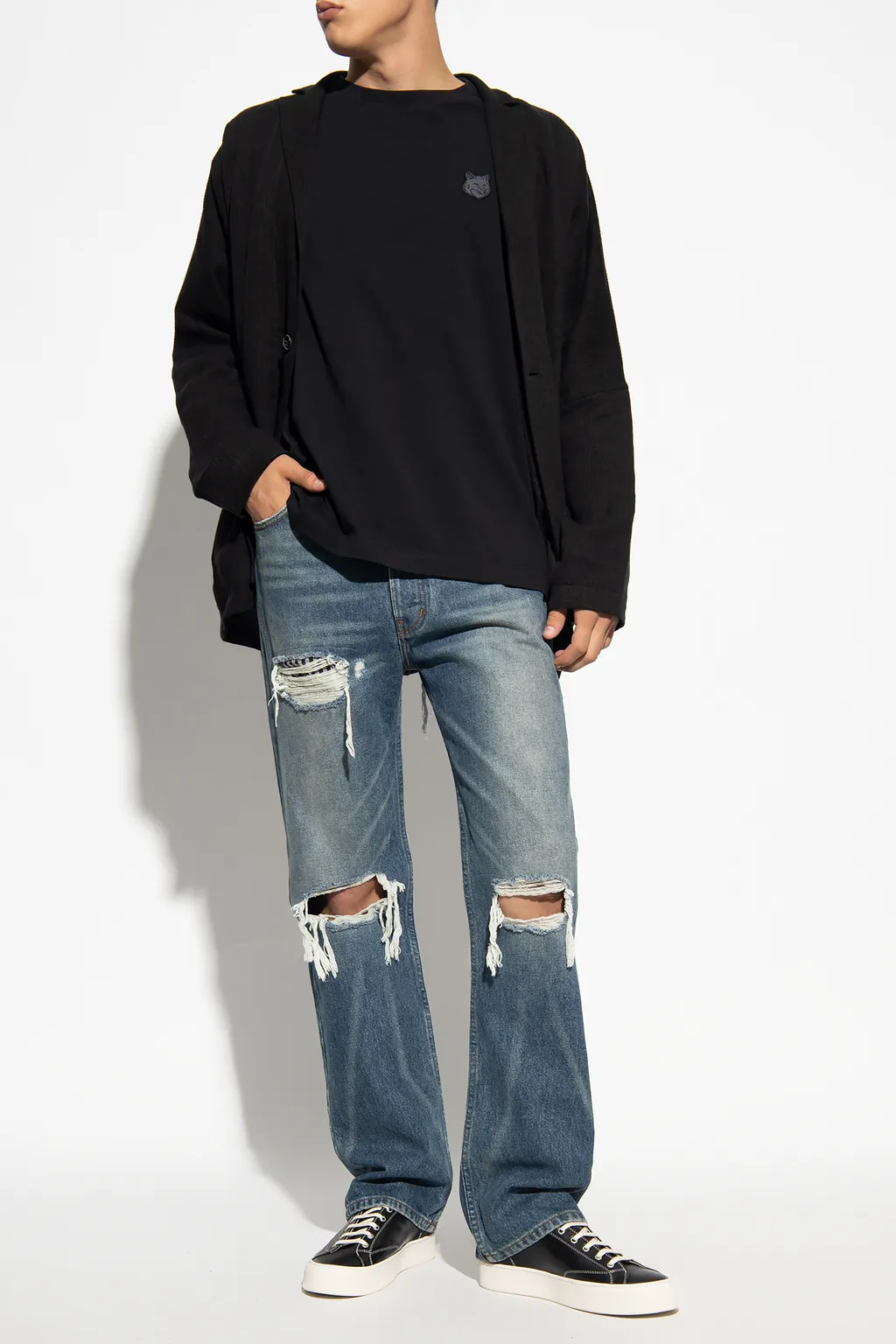Mid Rise Boxer Distressed Jeans