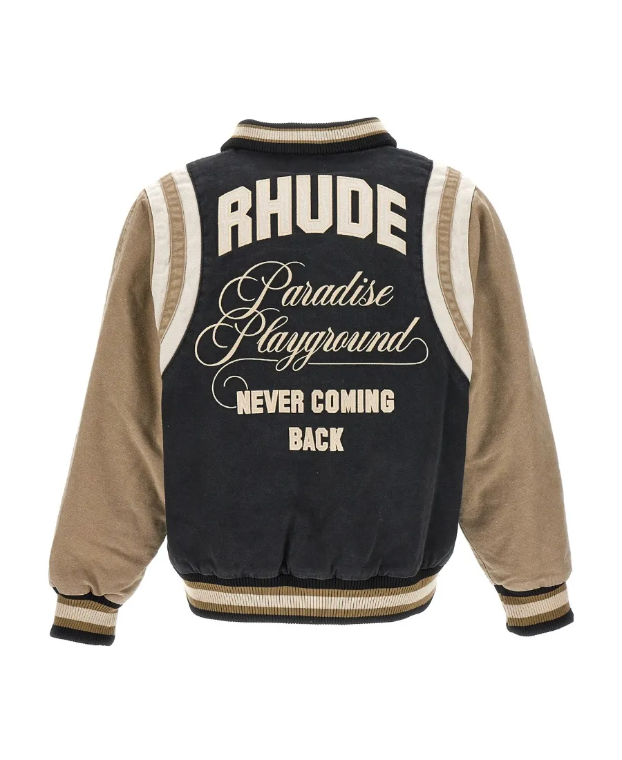 Washed Logo Embroidered Varsity Jacket