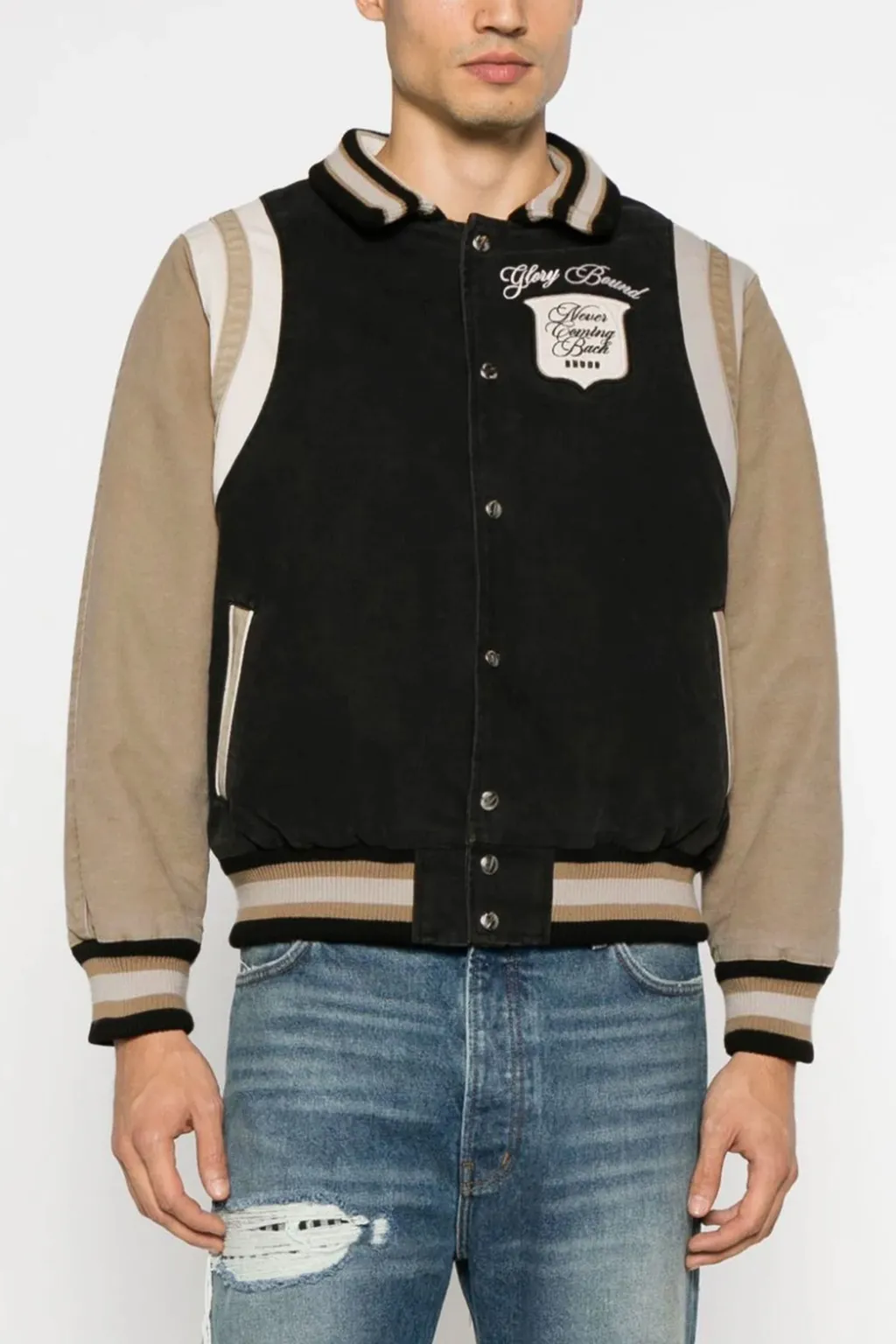 Washed Logo Embroidered Varsity Jacket