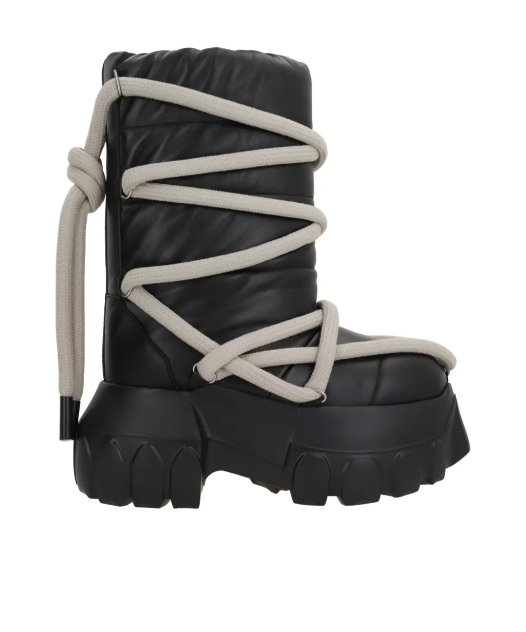 Quilted Padded Leather Lace-Up Boots
