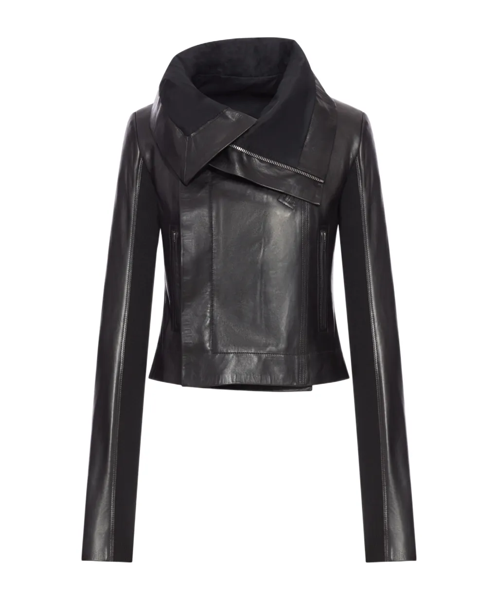 Asymmetrical-Collar Leather Jacket