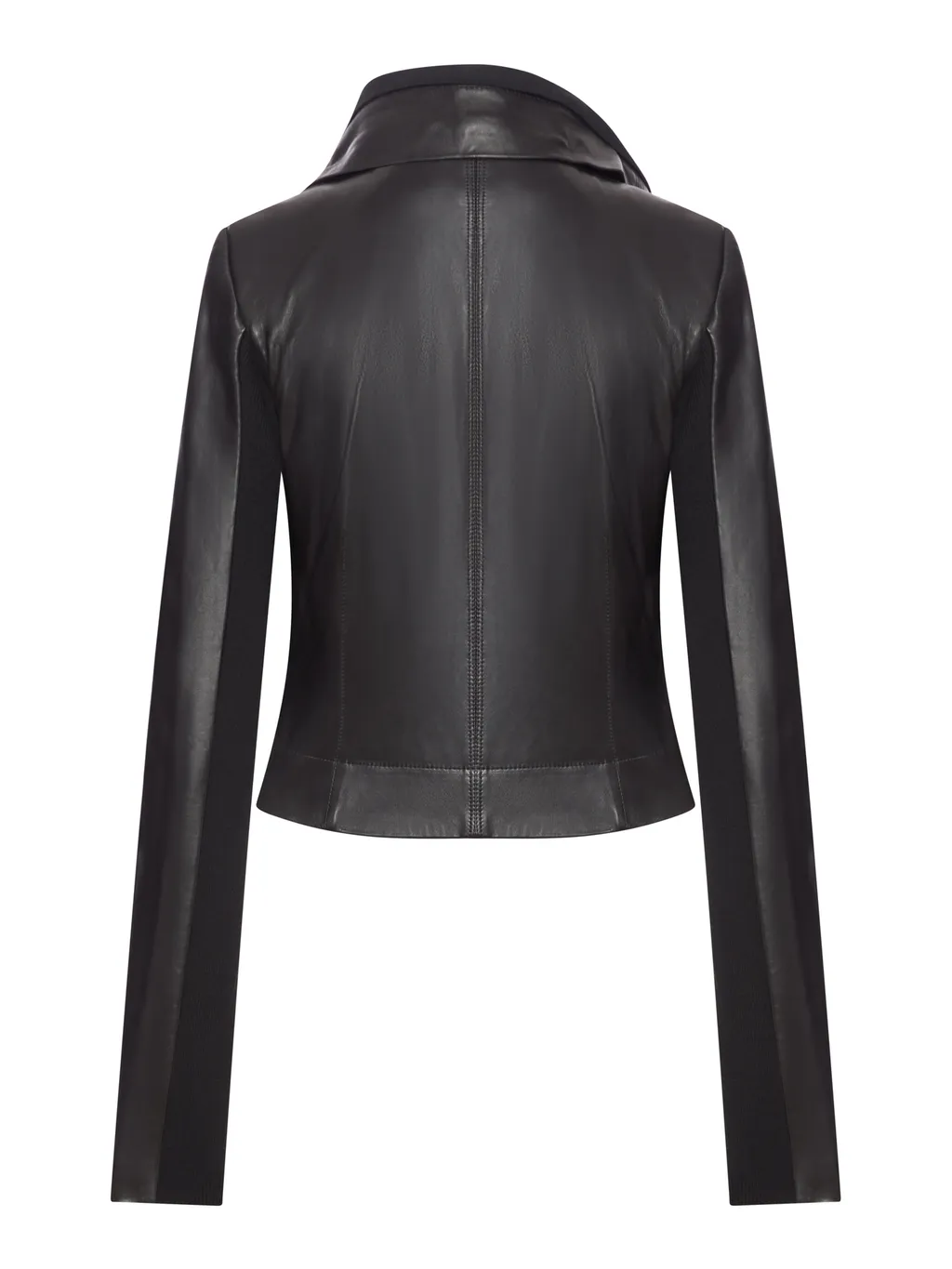 Asymmetrical-Collar Leather Jacket