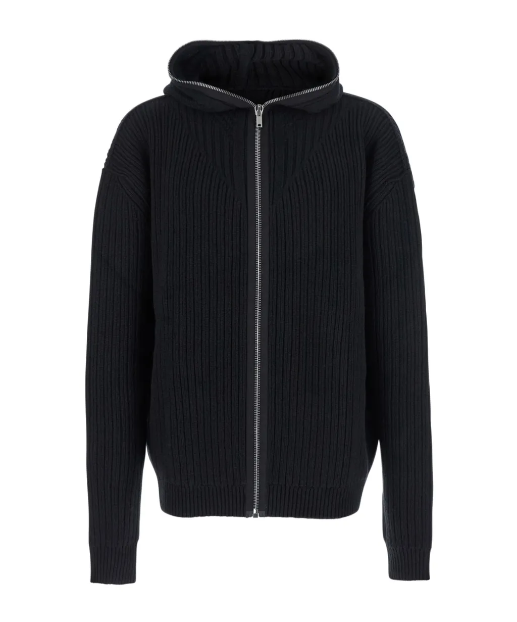 Rick Owens Concordians Zipped Hoodie In Black Heavy Wool Knit