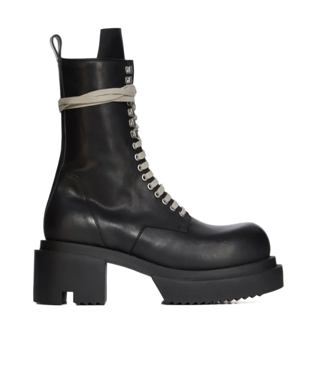 Rick Owens Concordians Laceup Bogun In Black Washed Calf Leather