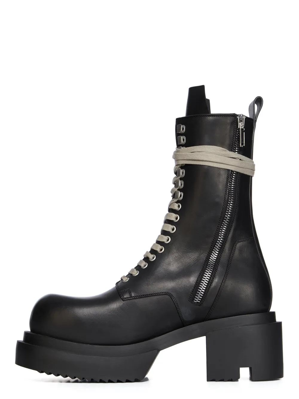 Rick Owens Concordians Laceup Bogun In Black Washed Calf Leather
