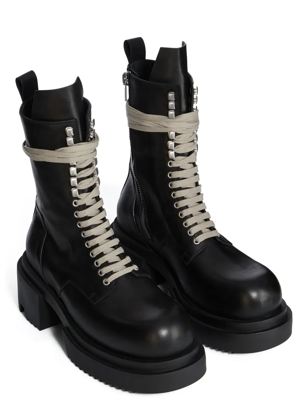 Rick Owens Concordians Laceup Bogun In Black Washed Calf Leather