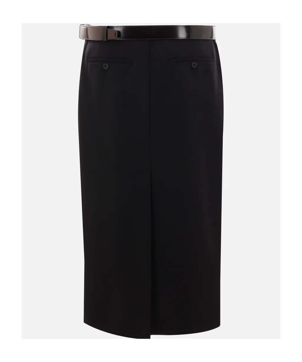 Belted Straight Hem Midi Skirt