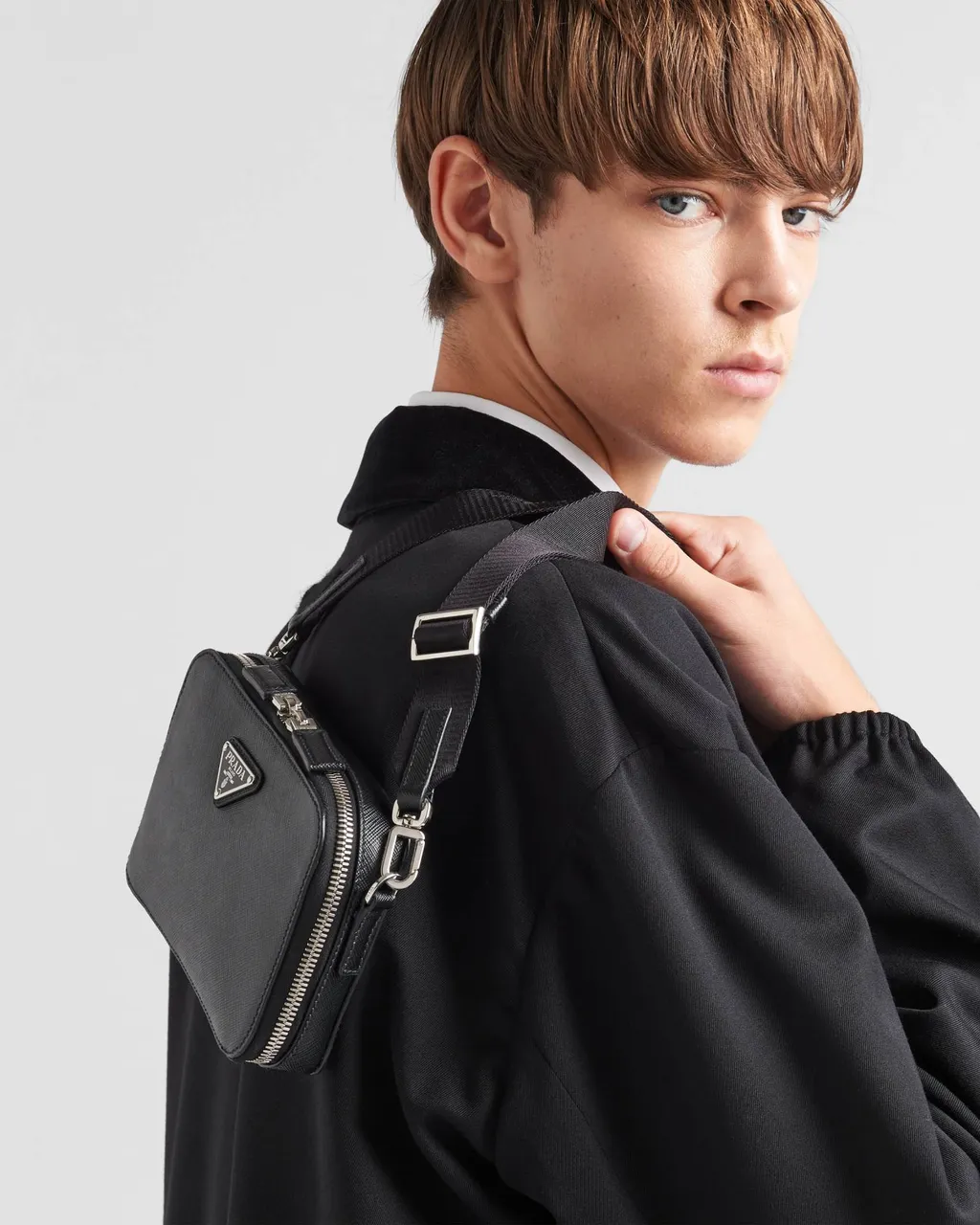 Logo Plaque Zipped Small Shoulder Bag