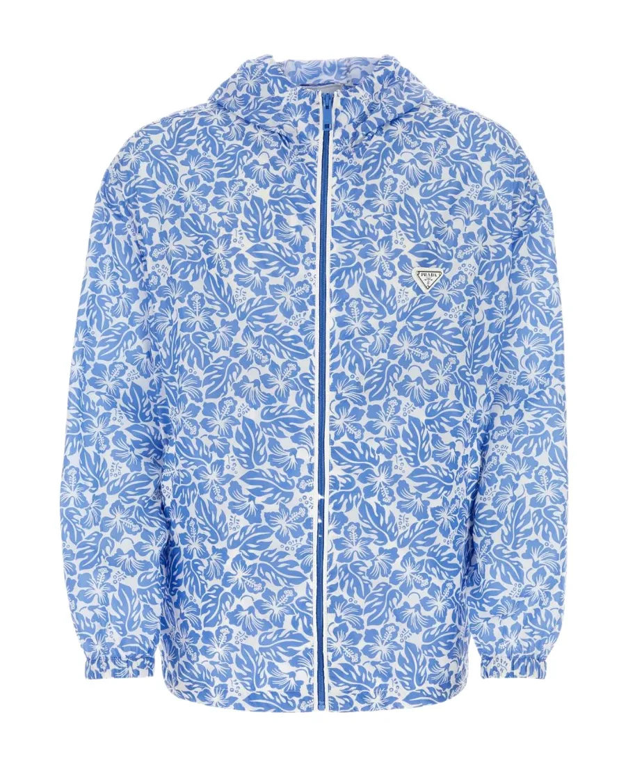 Floral-Printed Zipped Hooded Jacket