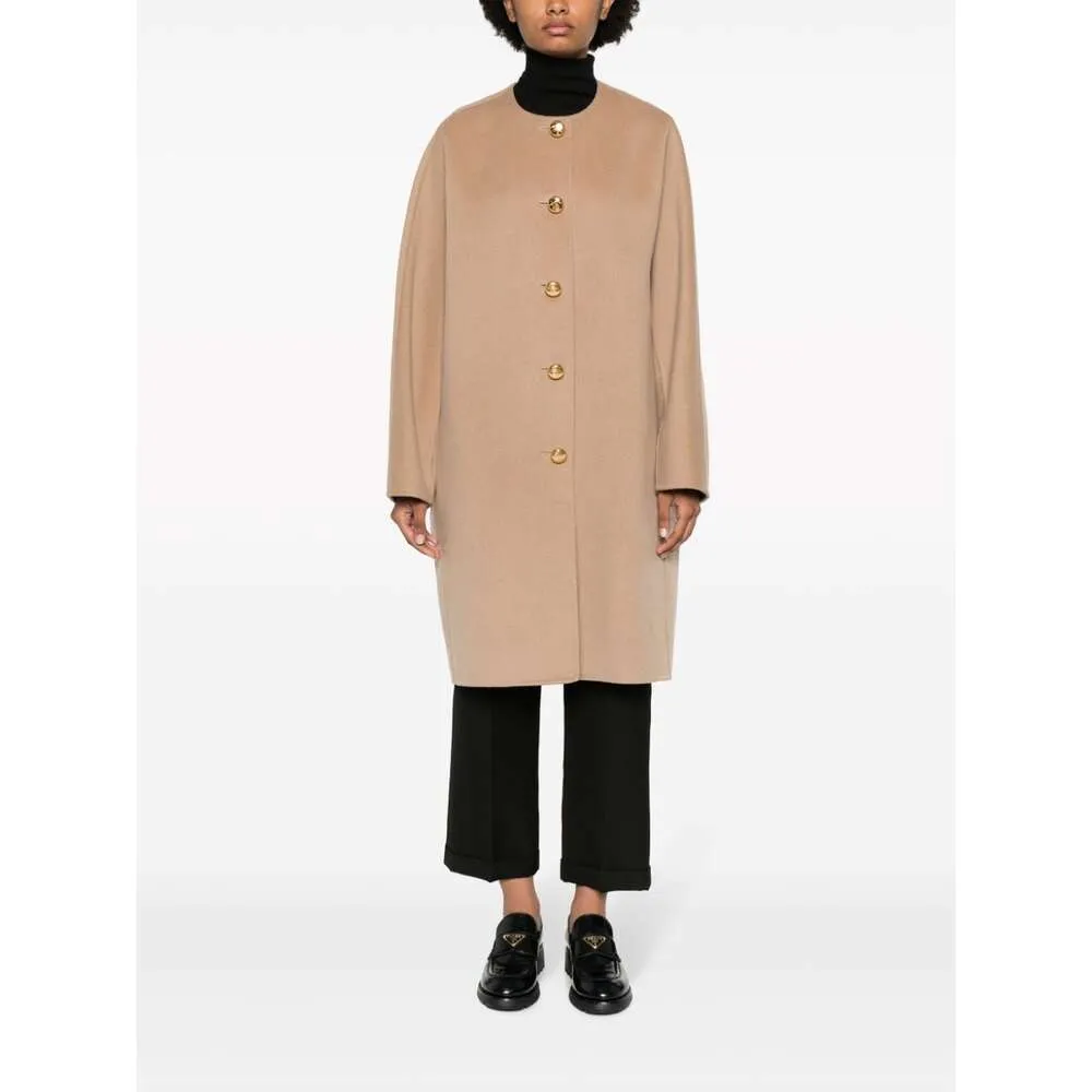 Crewneck Button-Up Long Coat