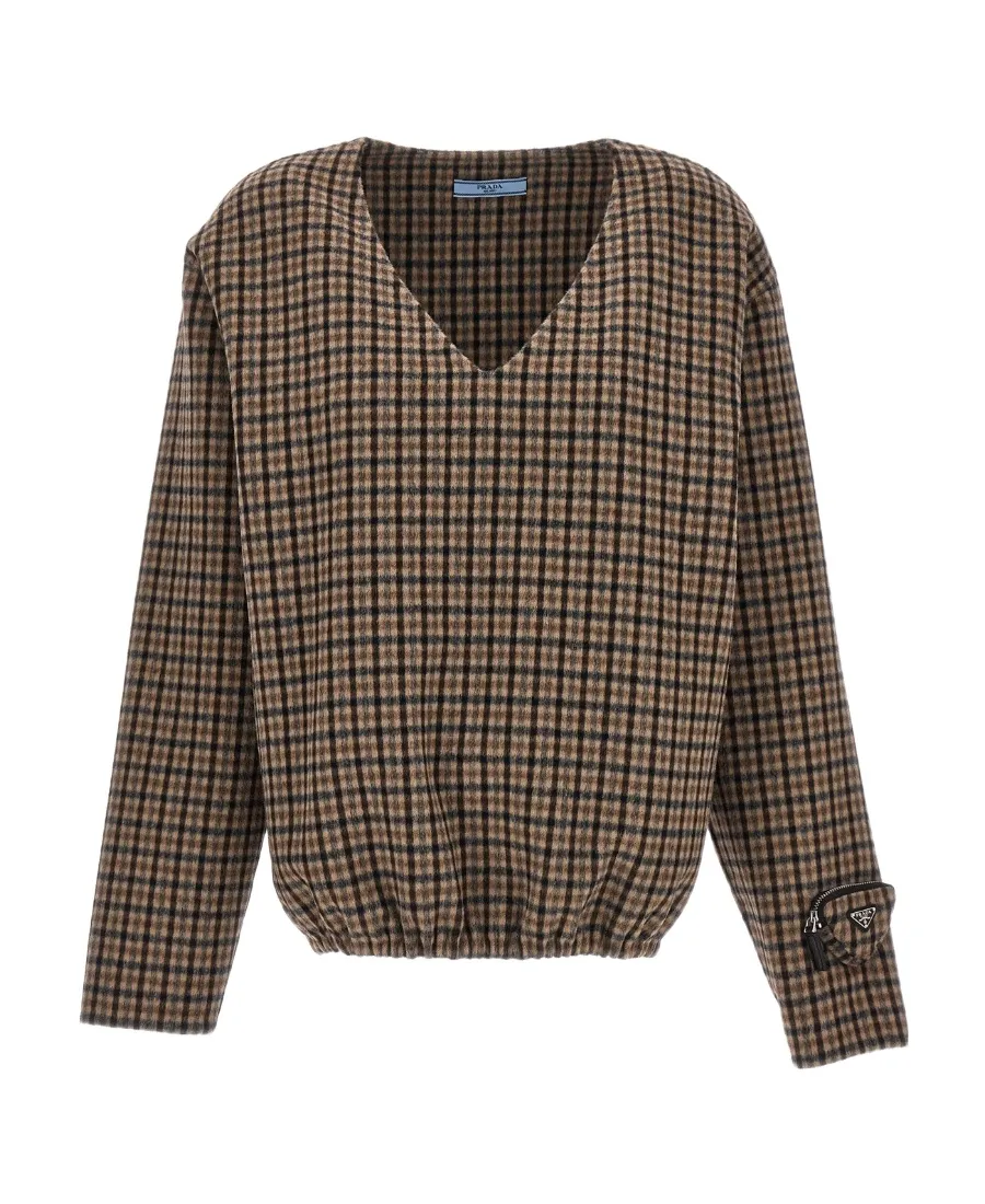 Checked V-Neck Top