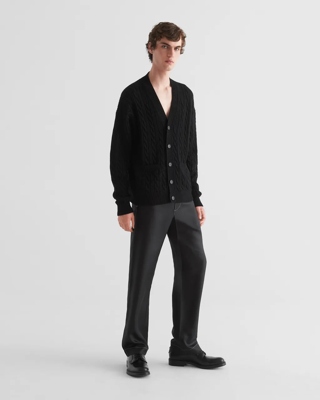 Cable-Knit Button-Up Cardigan