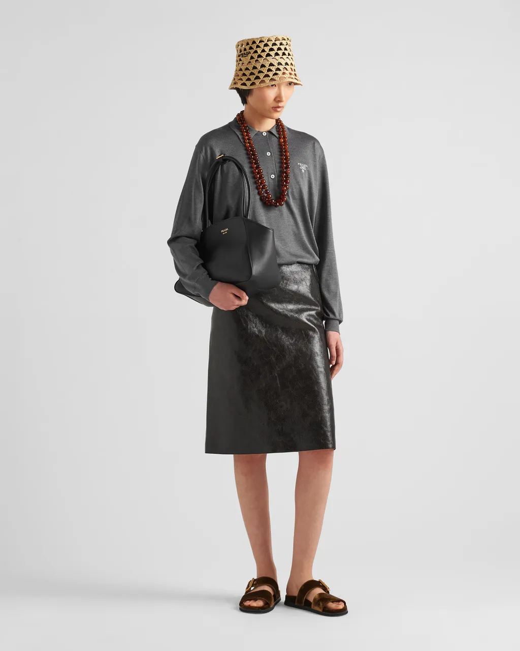 Craquelé Leather Skirt