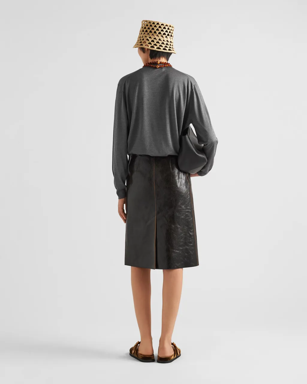 Craquelé Leather Skirt