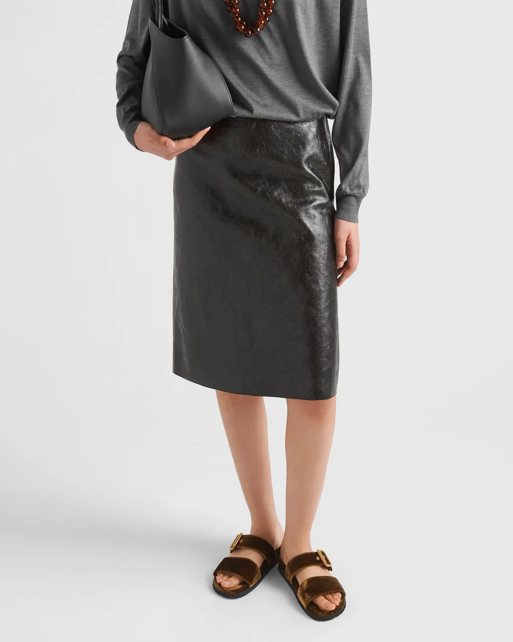 Craquelé Leather Skirt