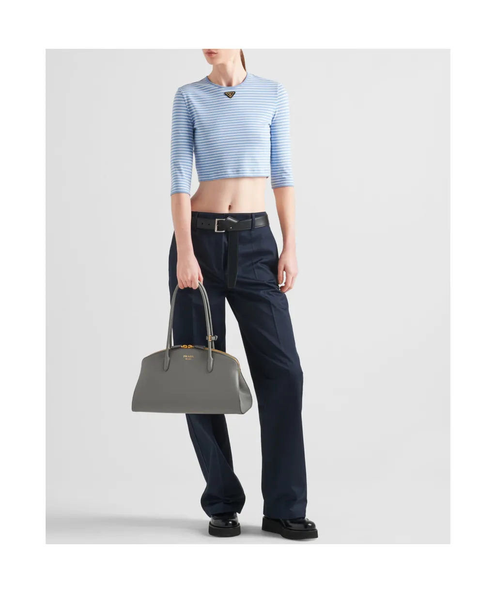 Round-Neck Striped Cropped Top