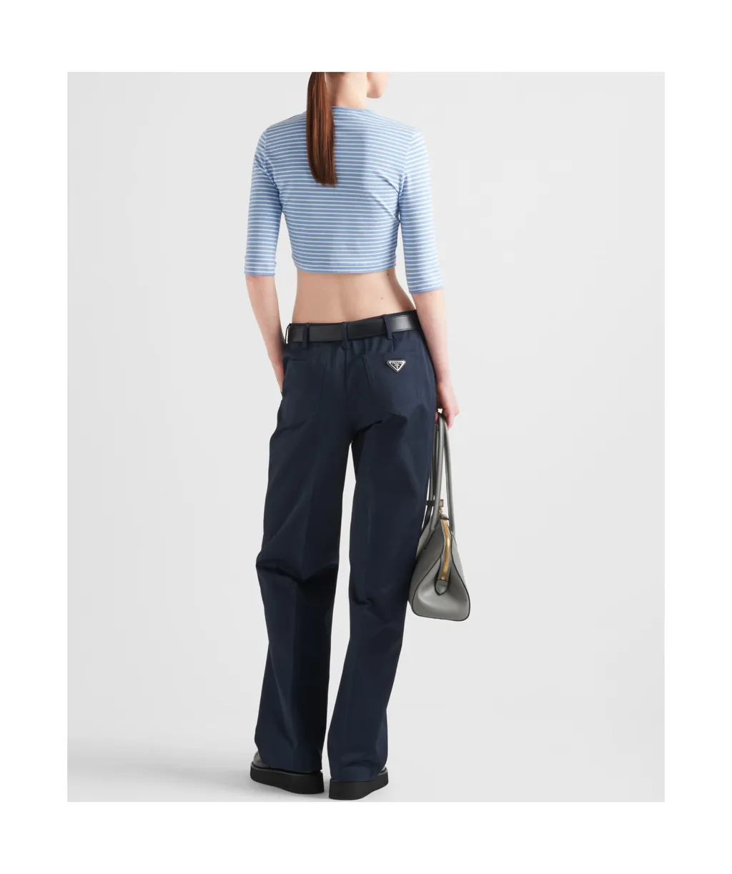 Round-Neck Striped Cropped Top