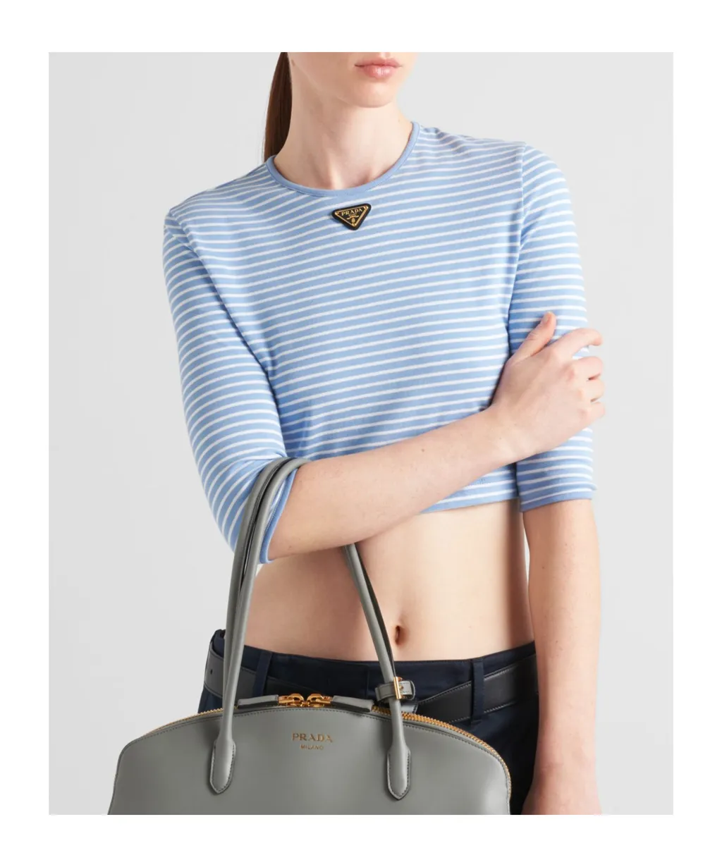 Round-Neck Striped Cropped Top