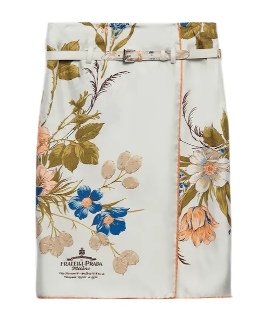 Floral-Printed Belted Midi Skirt