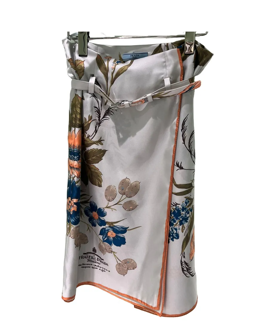 Floral-Printed Belted Midi Skirt