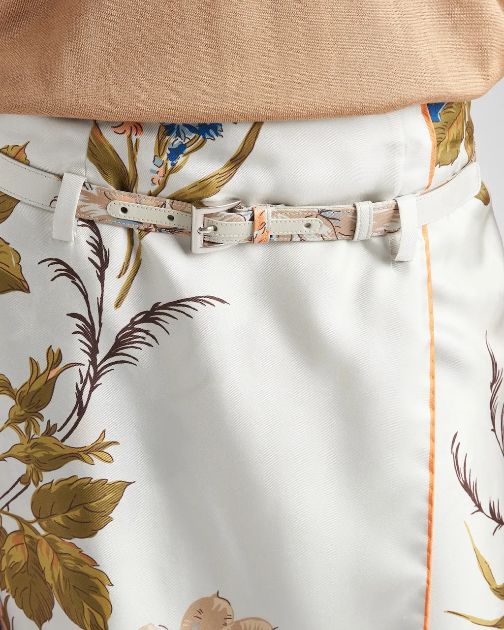 Floral-Printed Belted Midi Skirt