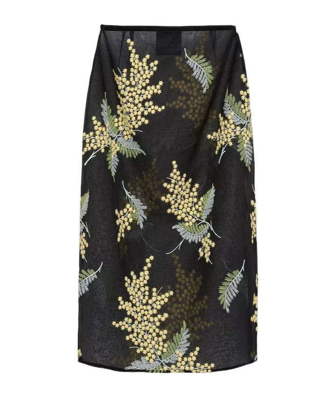 Embroidered Organza Midi Skirt