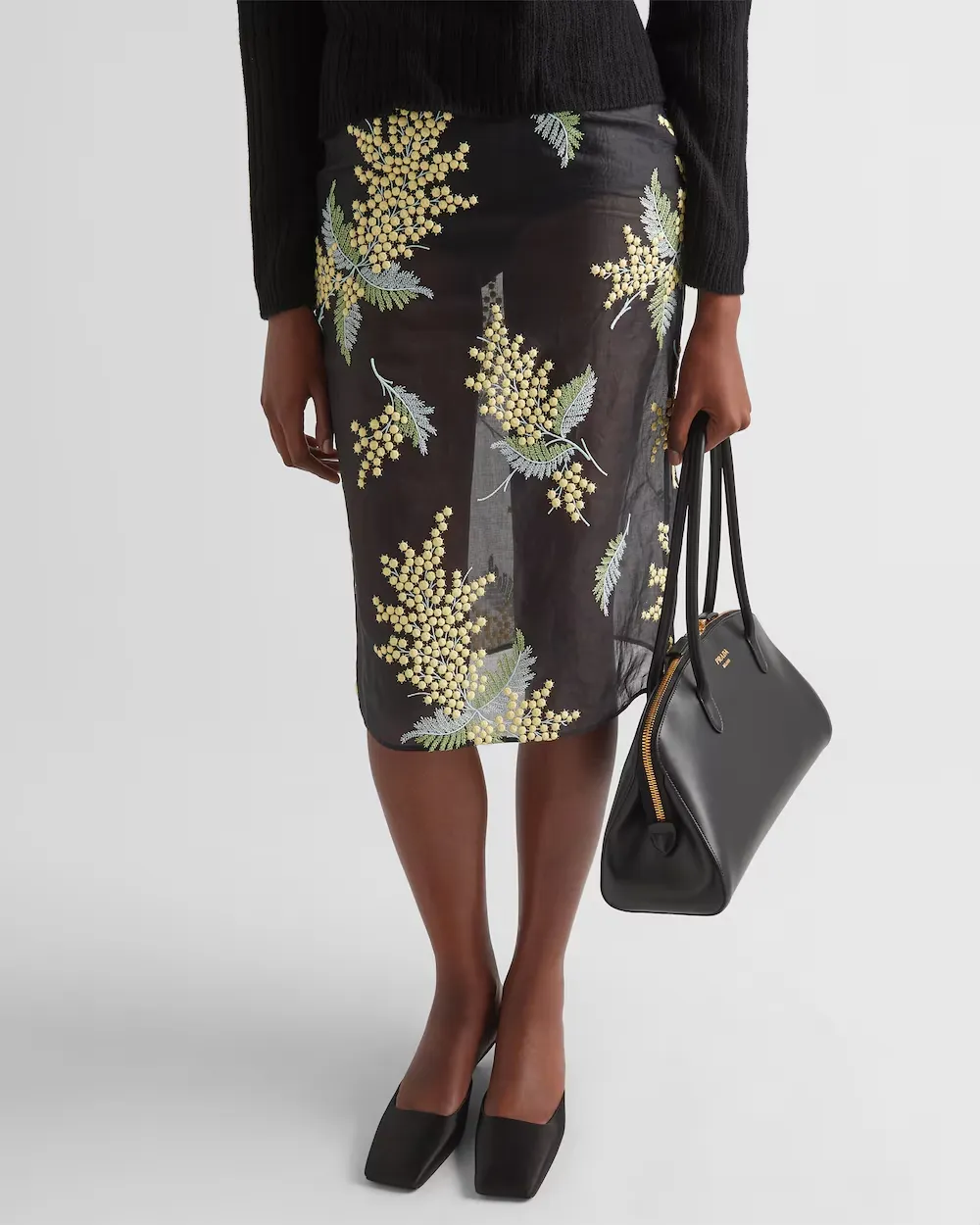 Embroidered Organza Midi Skirt