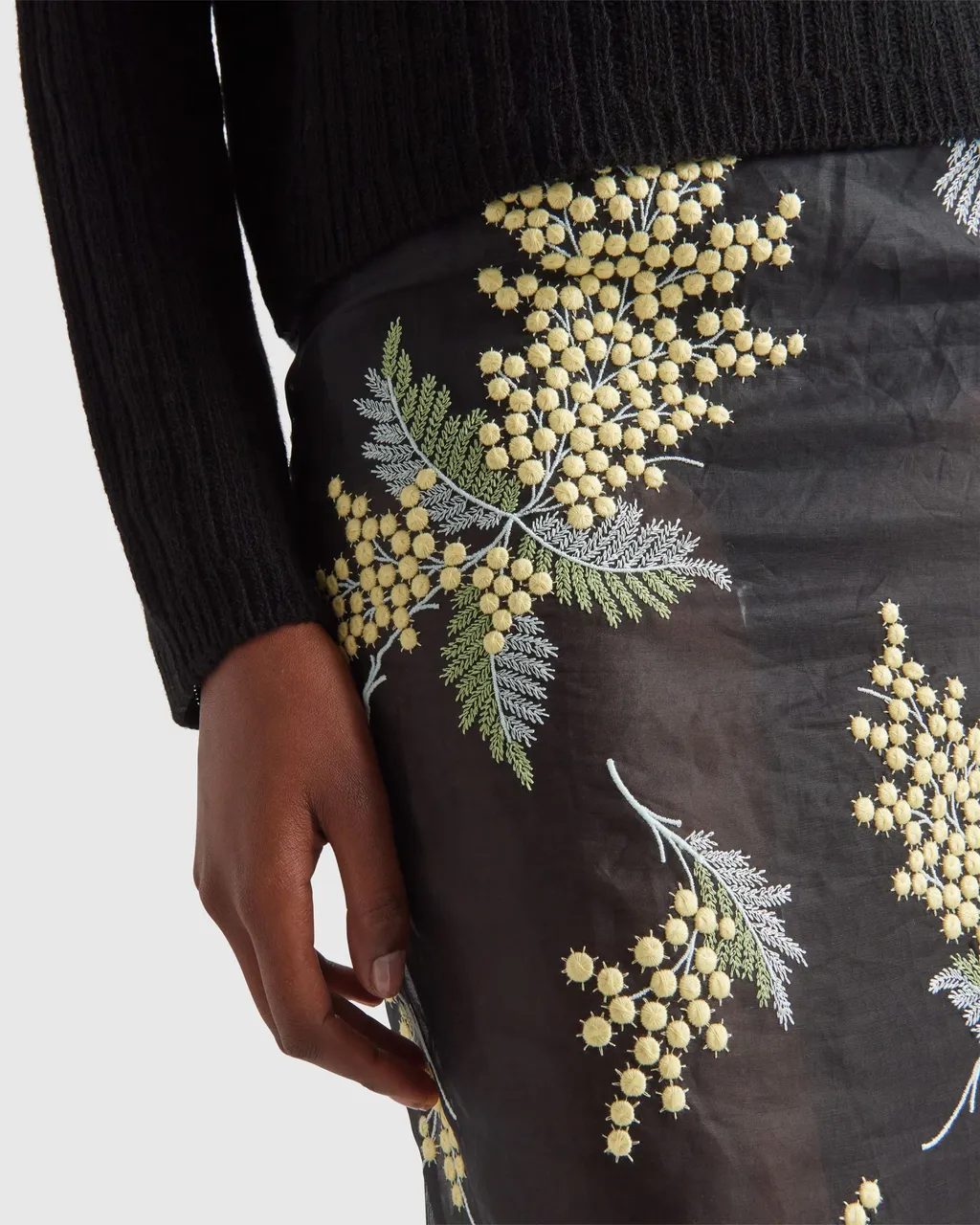 Embroidered Organza Midi Skirt