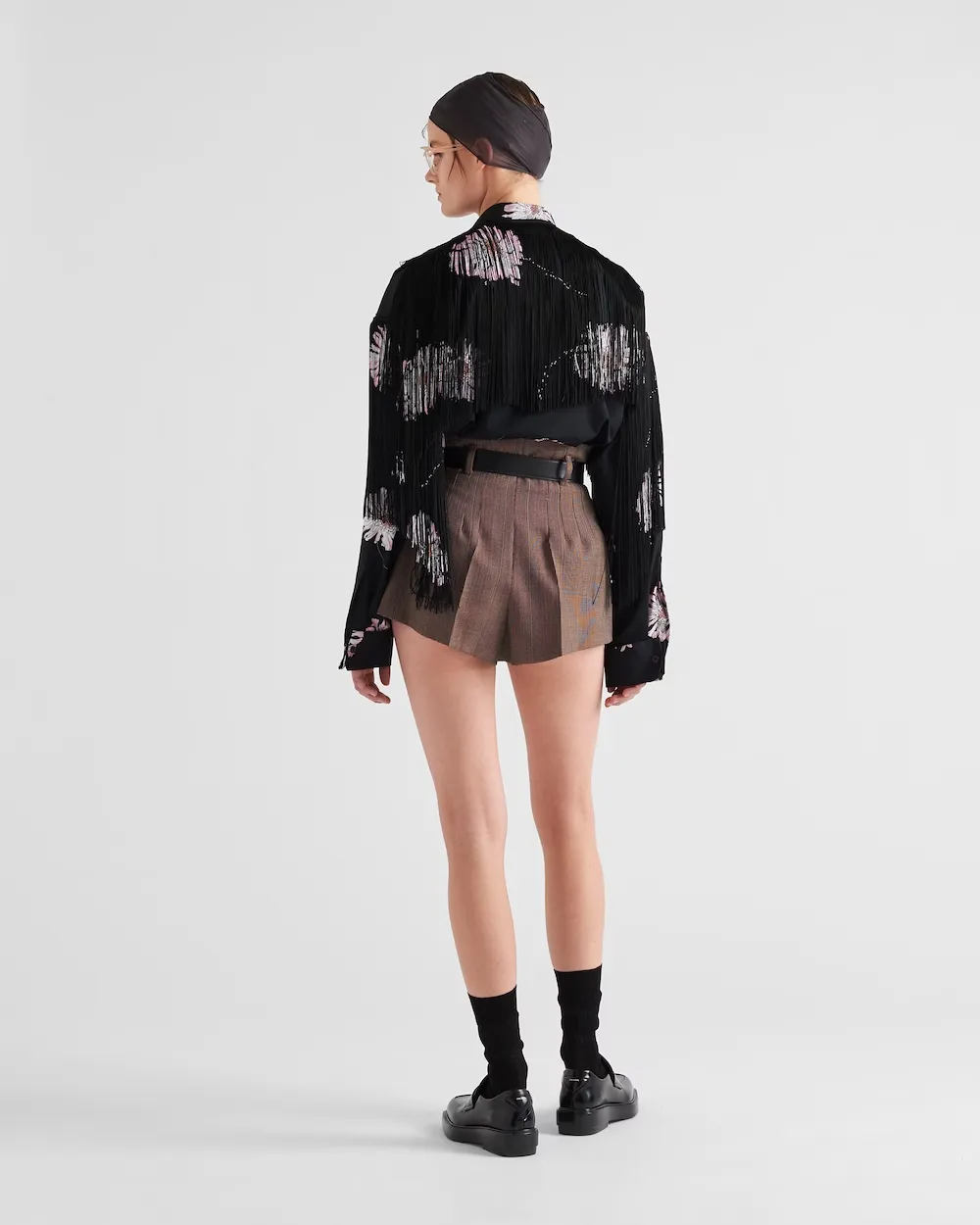 Rose-Printed Long-Sleeved Fringed Shirt