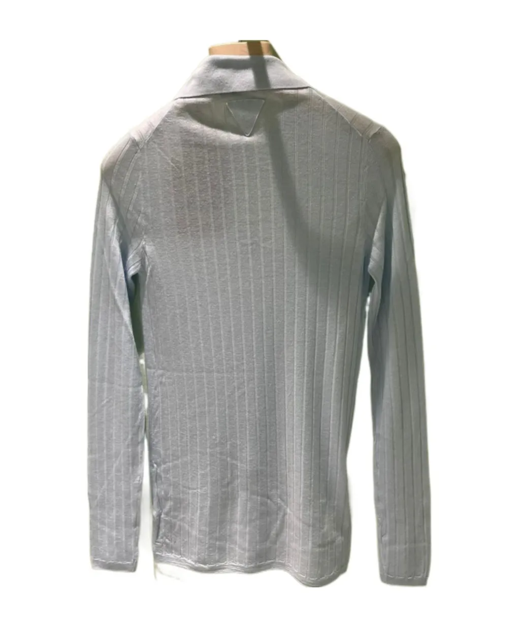 Long-Sleeved Ribbed Polo Top