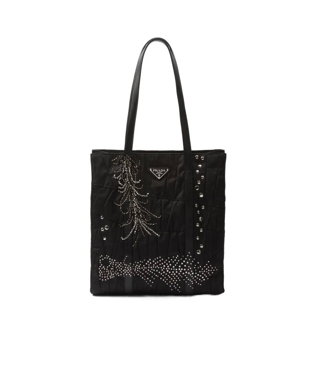 Medium Re-Nylon Patchwork Tote Bag With Embroidery