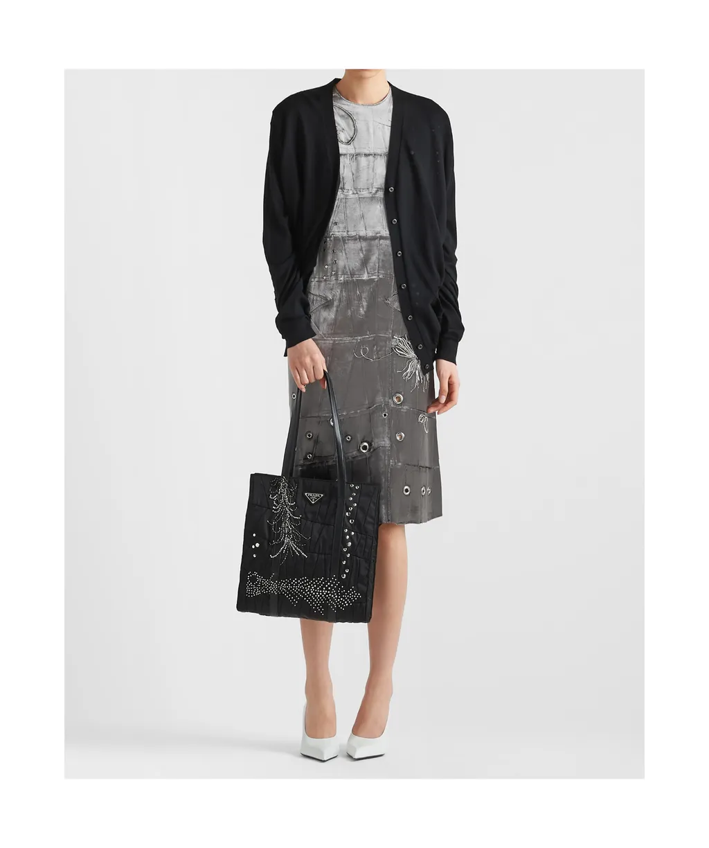 Medium Re-Nylon Patchwork Tote Bag With Embroidery