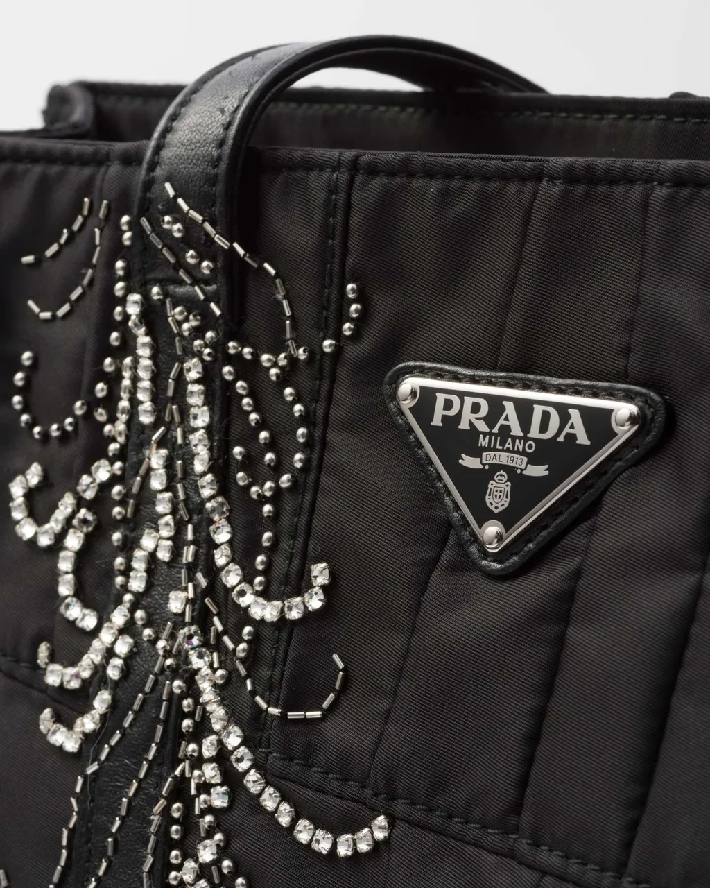 Medium Re-Nylon Patchwork Tote Bag With Embroidery