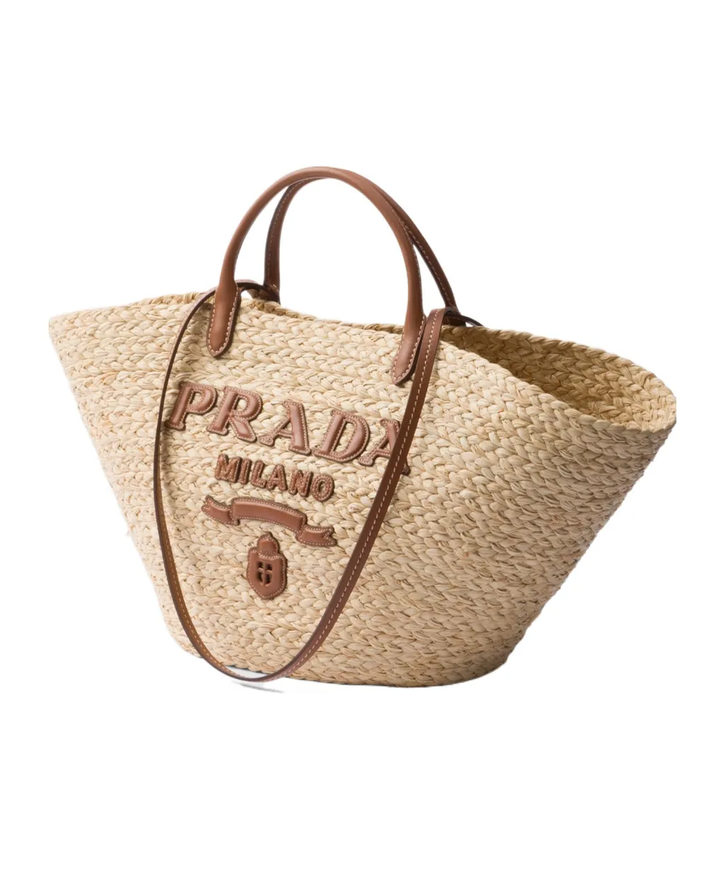 Logo-Appliqué Woven Top Handle Bag