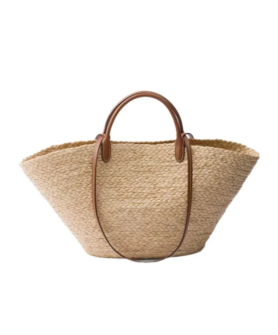 Logo-Appliqué Woven Top Handle Bag